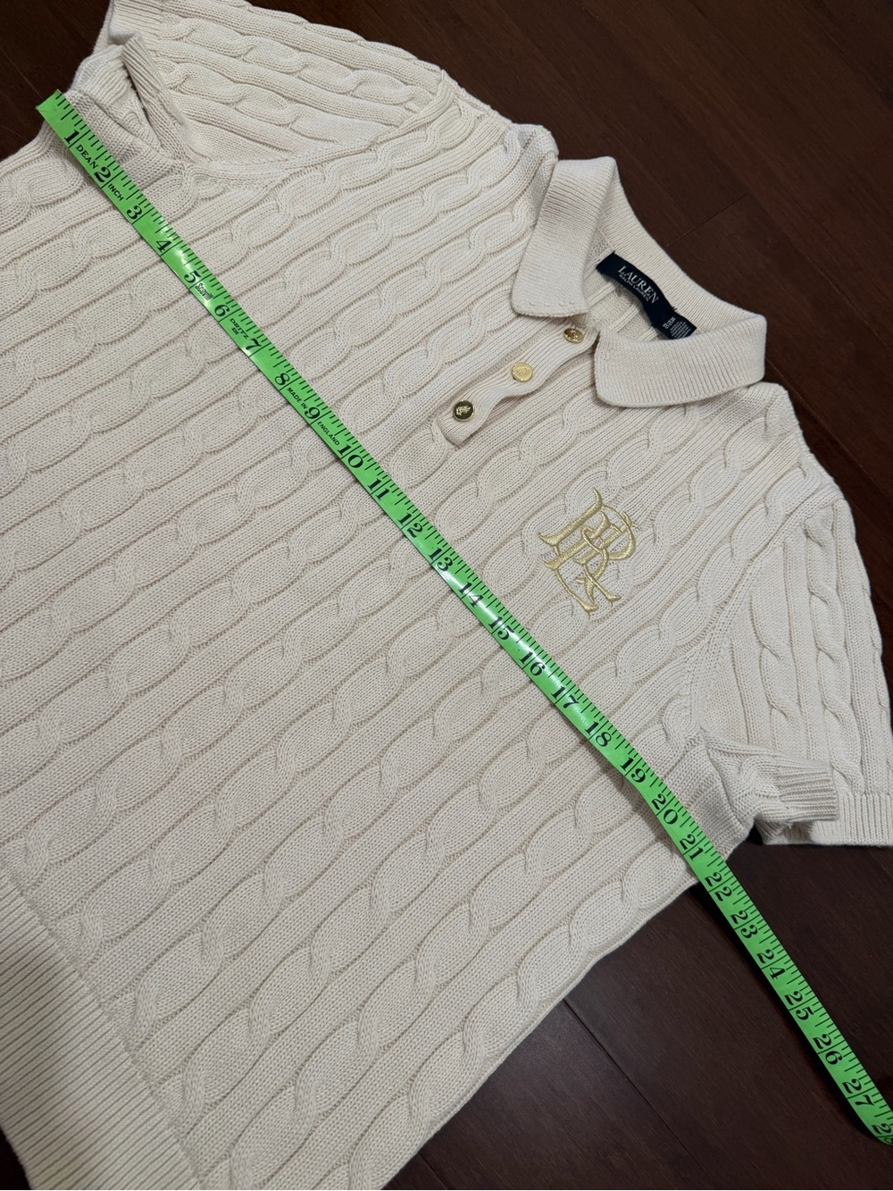 Ralph Lauren Cream Cable Knit Polo with Gold Button - Picture 12 of 12